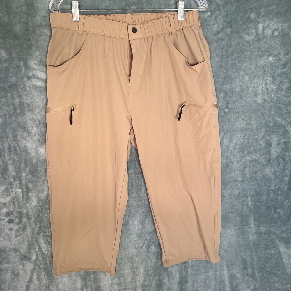 Kuenlun Top Knee Tan Shorts Large Elastic Waist Zippered Pockets, Lightweight